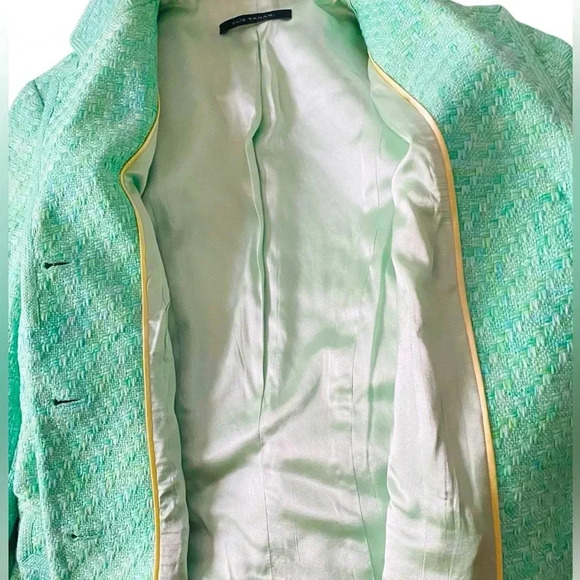 ELIE TAHARI Women Mint Green Woven Tweed 100% Cotton Office Career Blazer Sz 12 - Picture 8 of 10